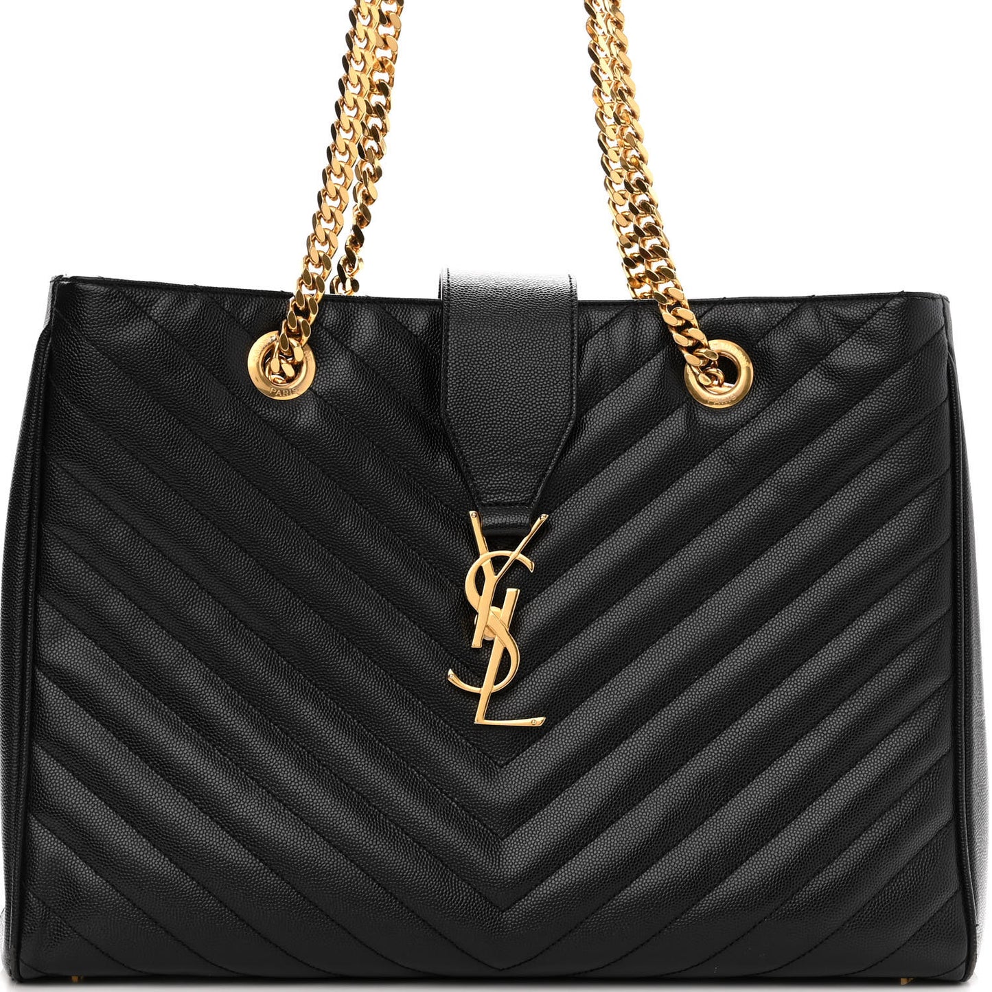 Grain De Poudre Matelasse Chevron Monogram Shopping Bag Black