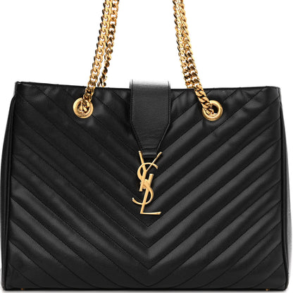 Saint Laurent Grain De Poudre Matelasse Chevron Monogram Shopping Bag Black 7 of 11