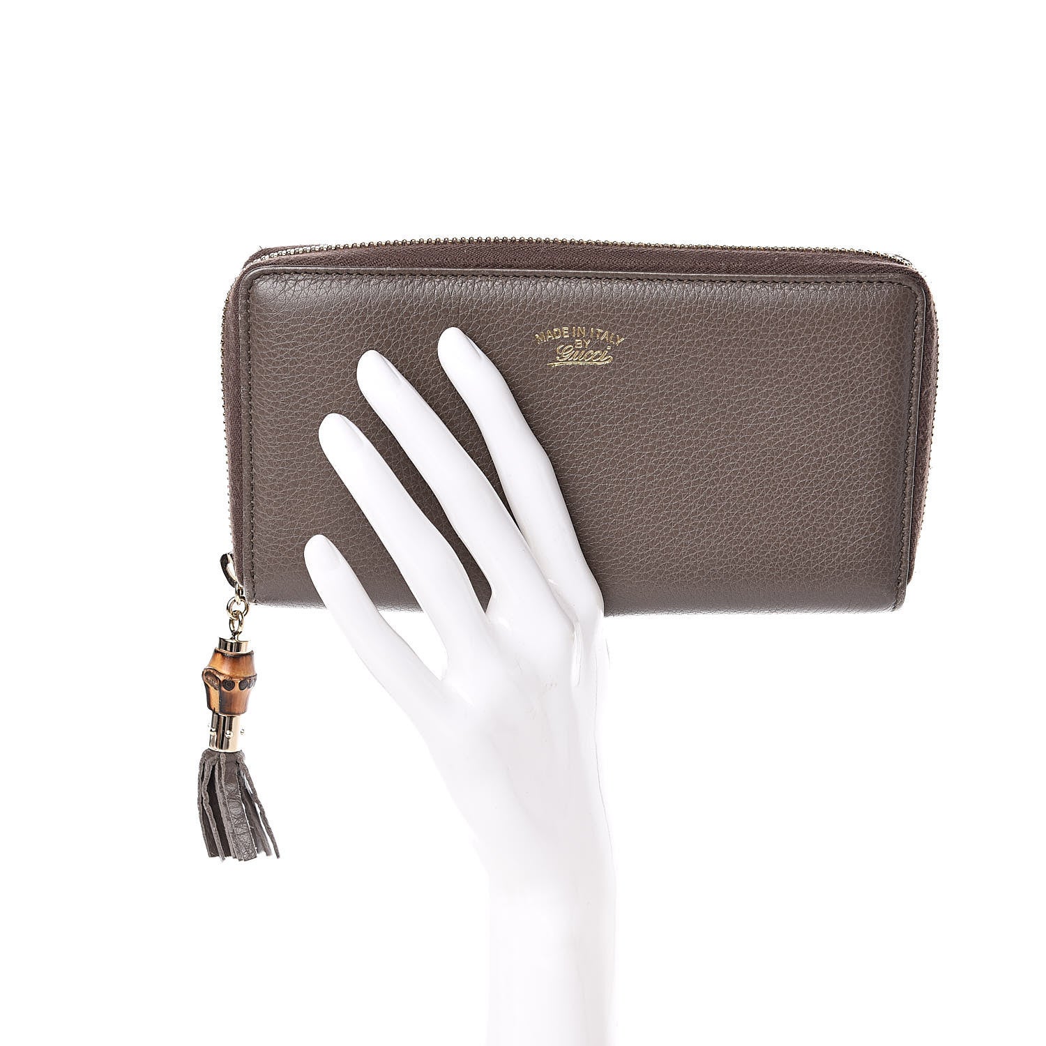 Gucci Dollar Calfskin Bamboo Tassel Zip Around Wallet Grey Field 2 of 6
