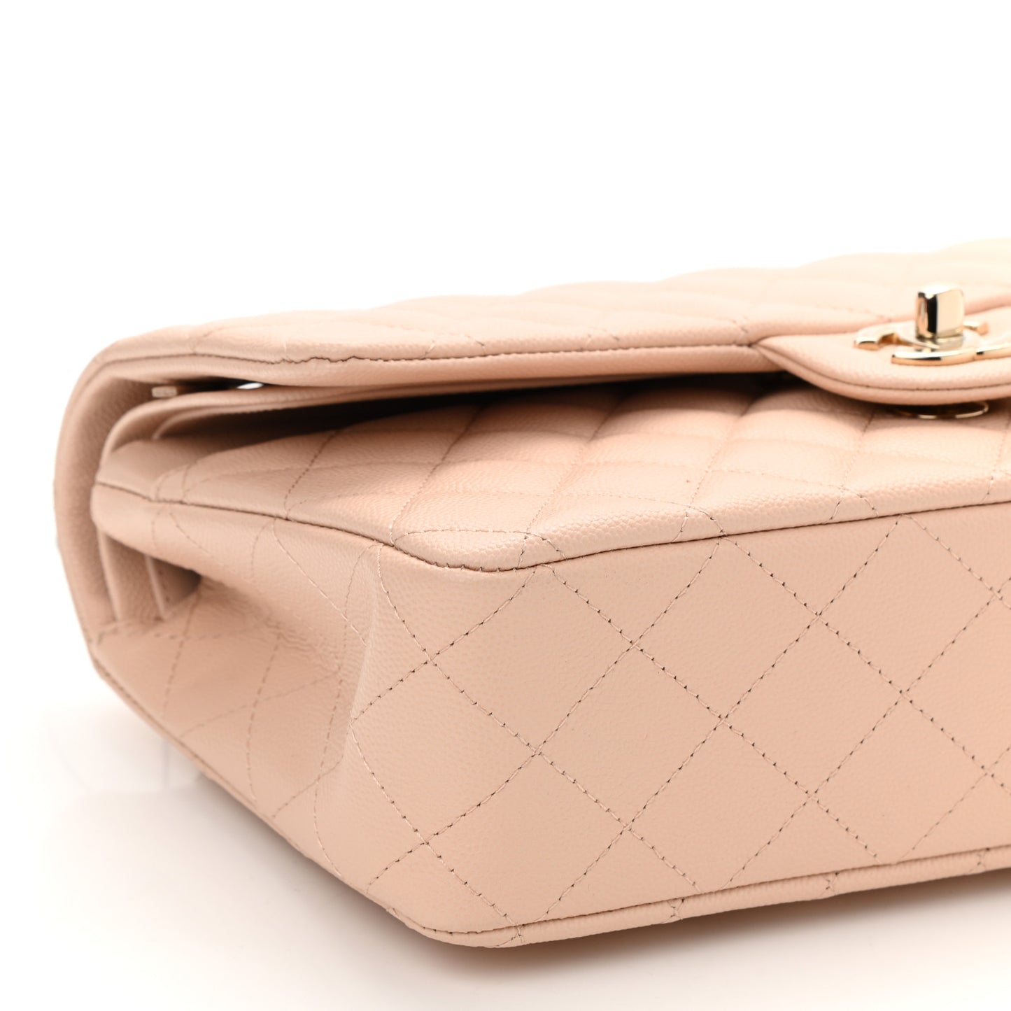 Caviar Quilted Medium Double Flap Light Beige