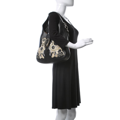Gucci Calfskin Web Dog Embroidered Medium Dionysus Hobo Black 3 of 10