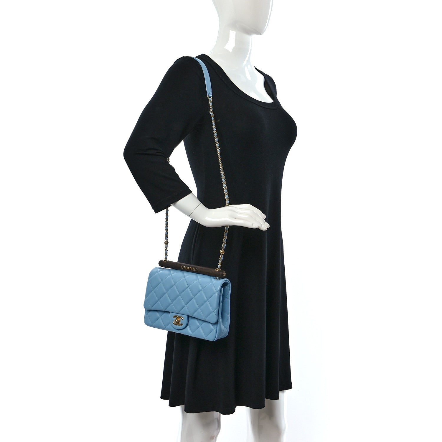 Chanel Lambskin Quilted Small Wenge Wood Flap Light Blue 2 of 10