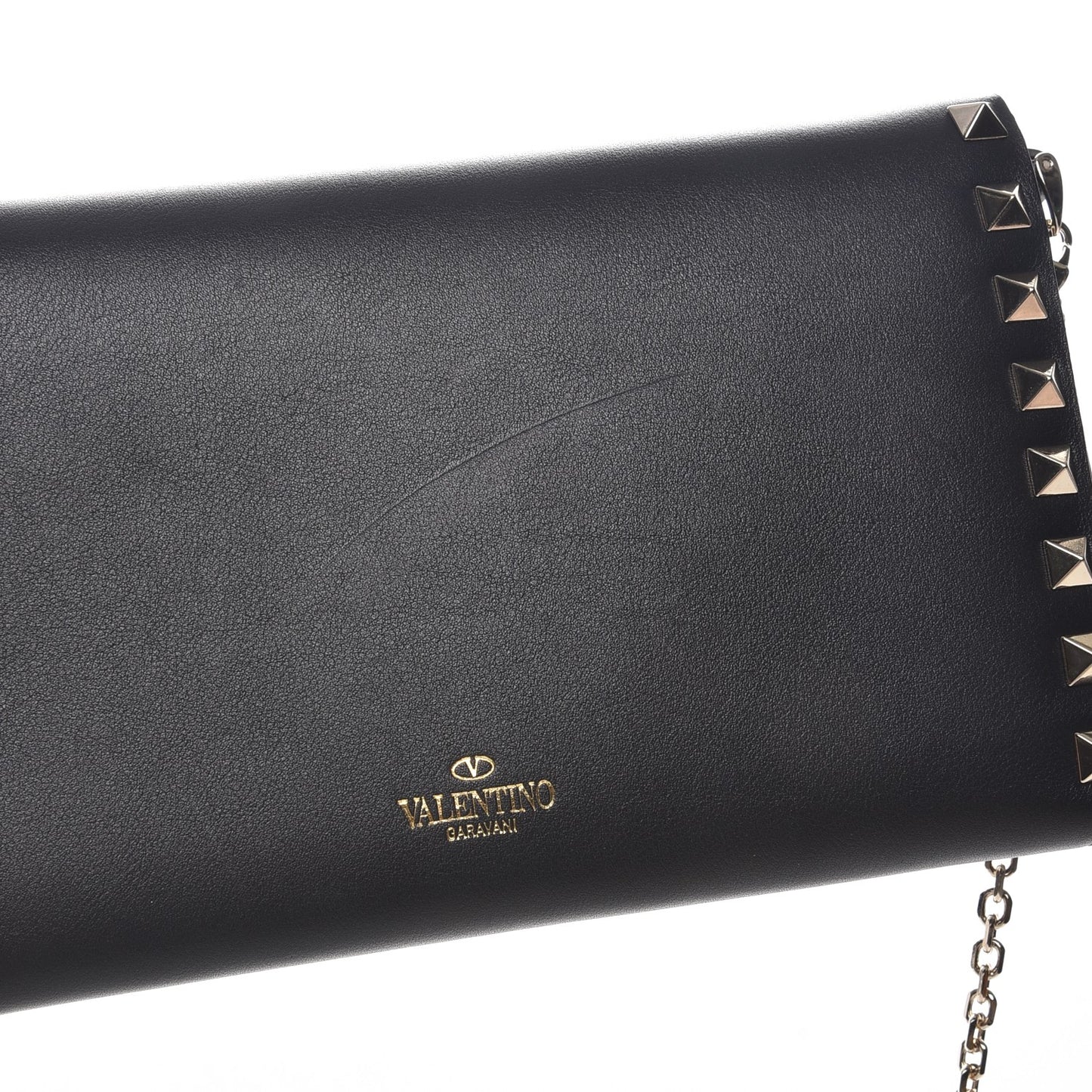 Vitello Small Rockstud Flap Wallet on Chain Black