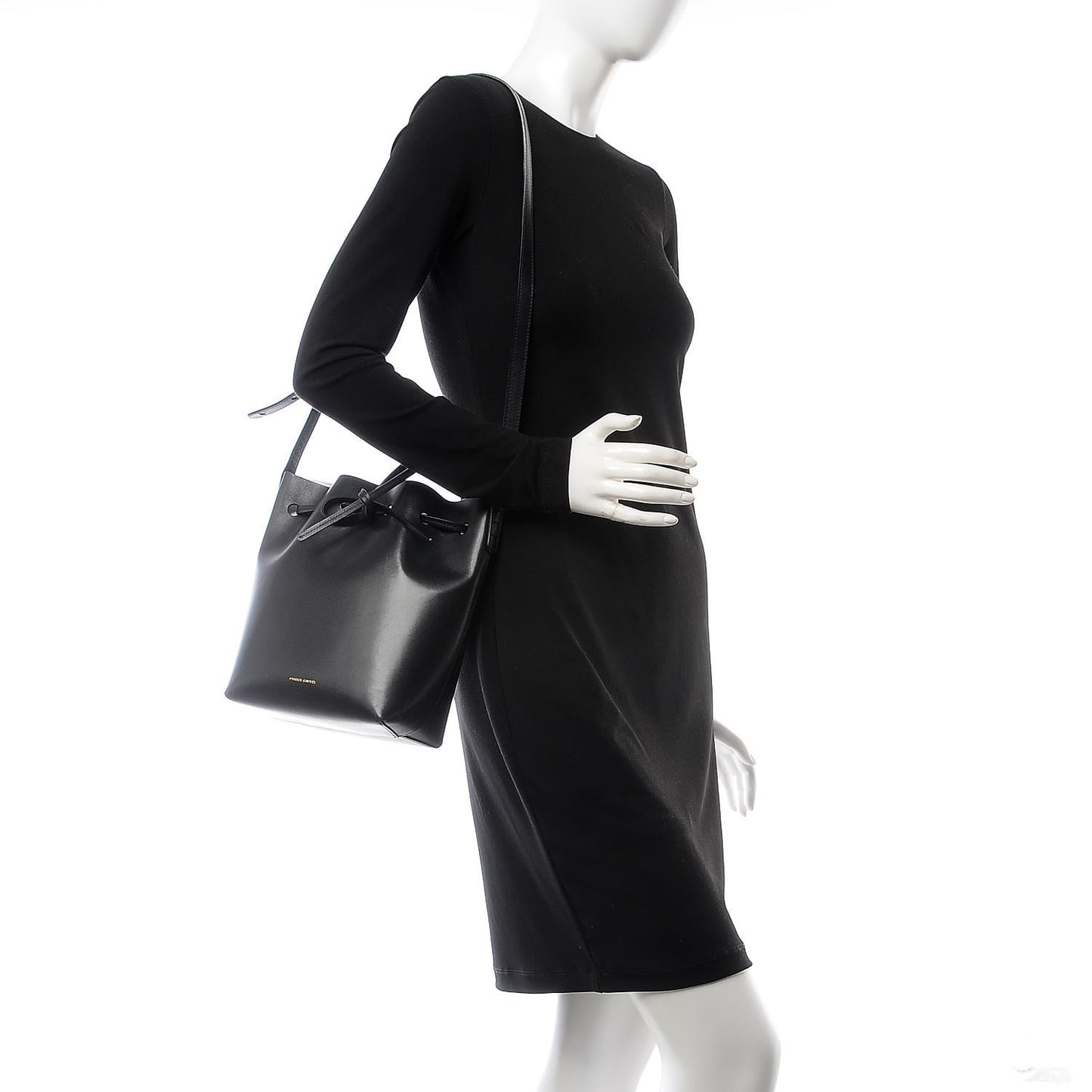 Calfskin Mini Bucket Bag Black Argento