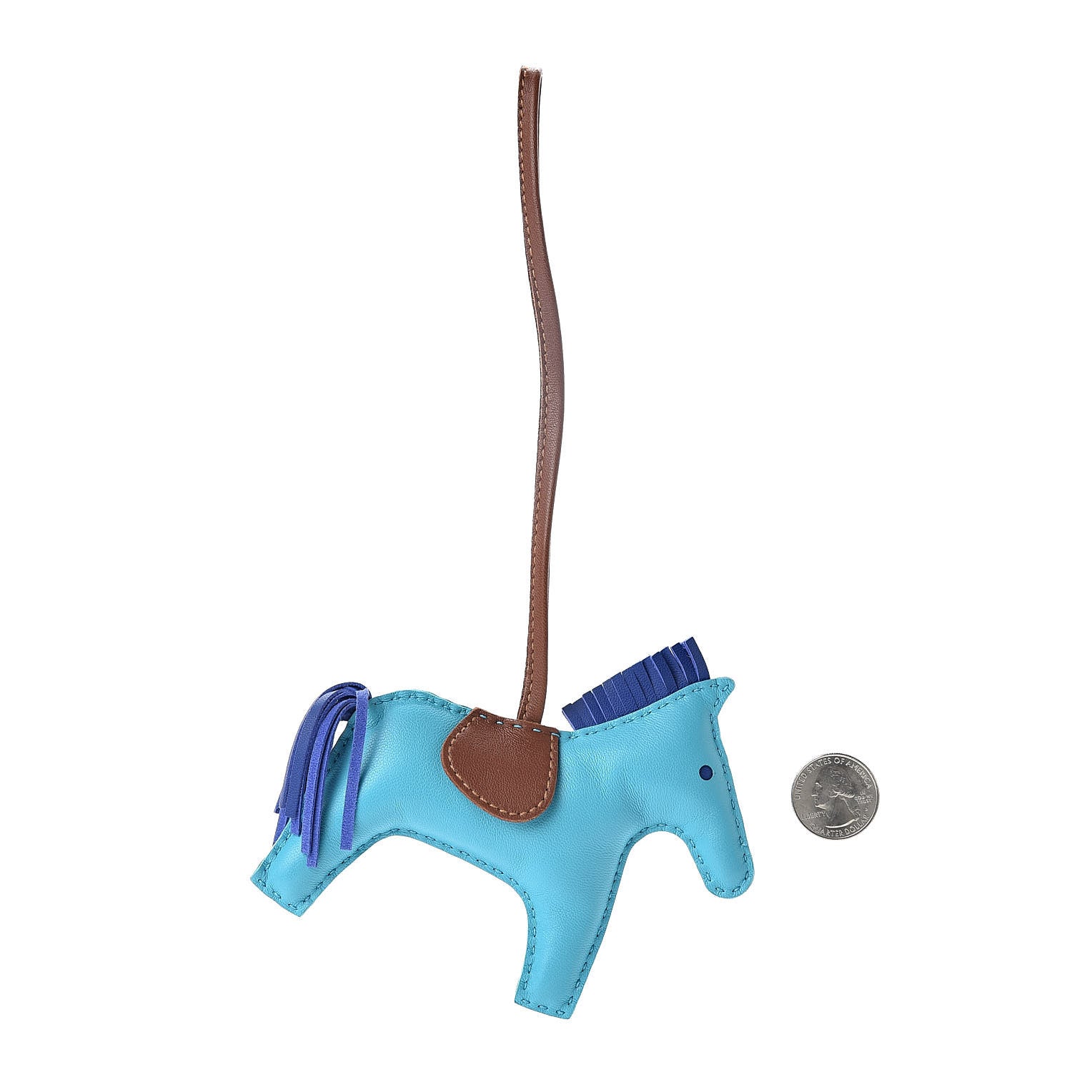 Hermes Milo Lambskin Grigri Rodeo Horse Bag Charm MM Bleu Azteque Bleu Electrique Fauve 2 of 4