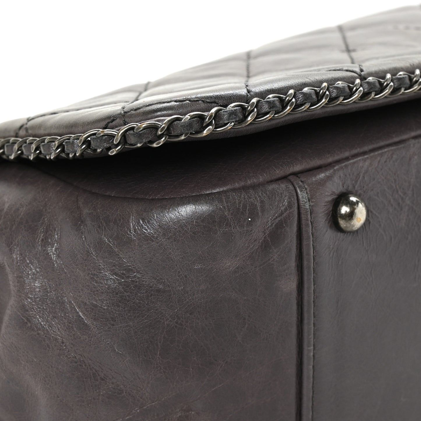 Calfskin Quilted Large CC Enchained Accordion Flap Grey
