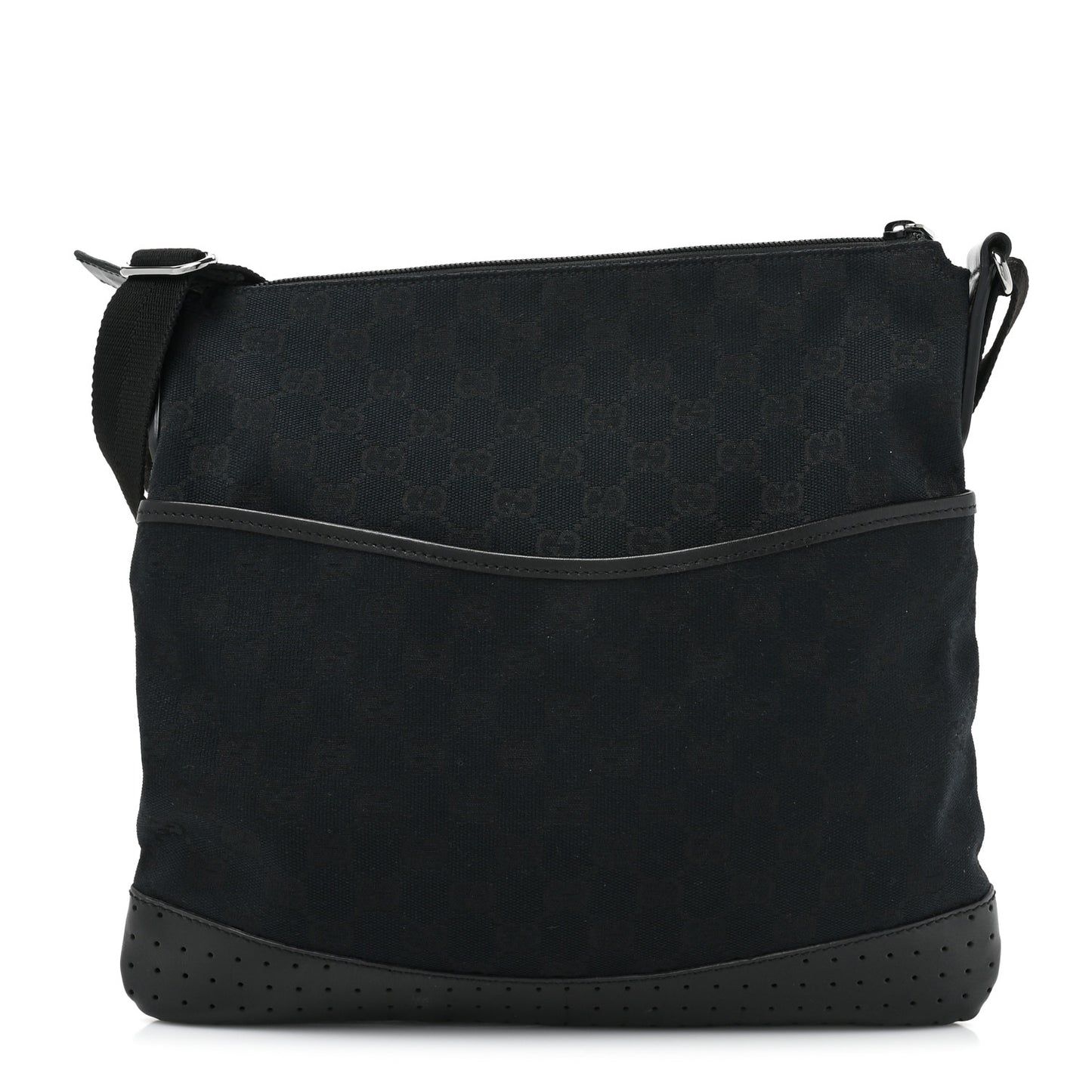 Monogram Calfskin Perforated Medium Flat Messenger Bag Black