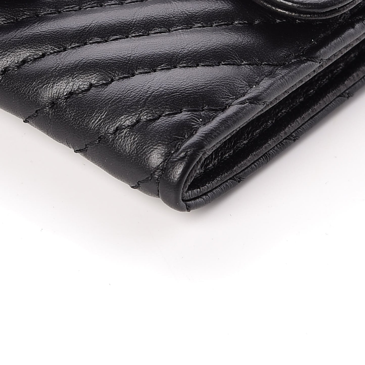 Aged Calfskin Chevron Quilted Card Holder Wallet So Black