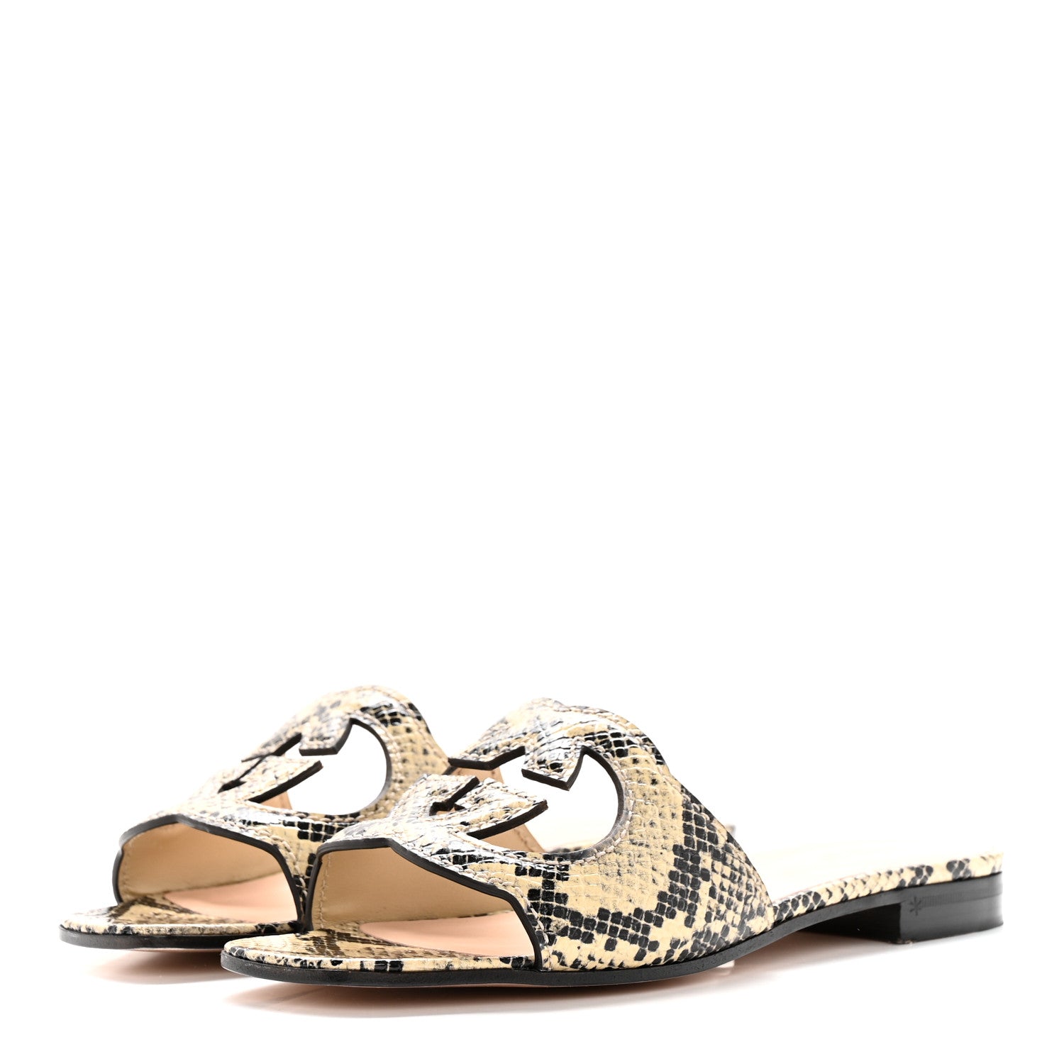Gucci Calfskin Python Print Interlocking G Cut Out Slide Sandals 36.5 Beige Avana 3 of 12