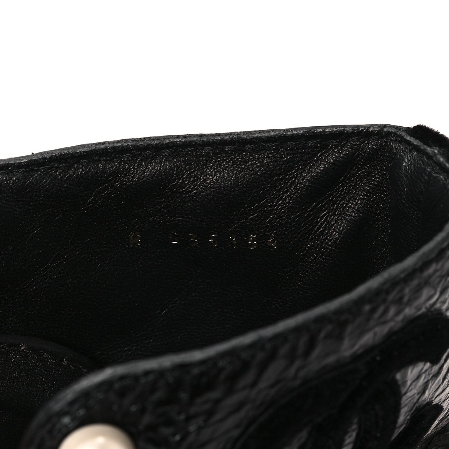 Shiny Calfskin Velvet Pearl Combat Short Boots 39.5 Black