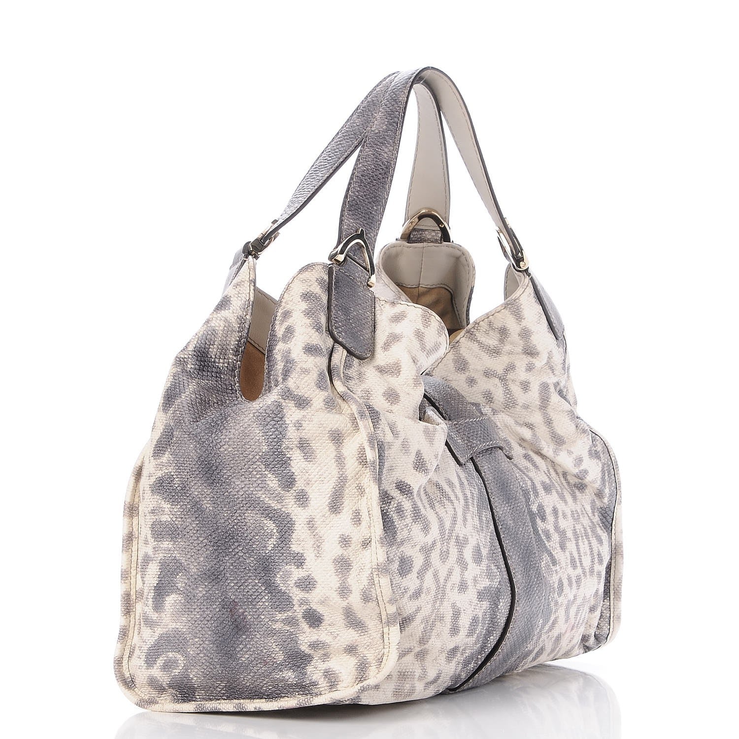 Gucci Calfskin Animalier Karung Printed Medium Soft Stirrup Shoulder Bag Gray 3 of 7