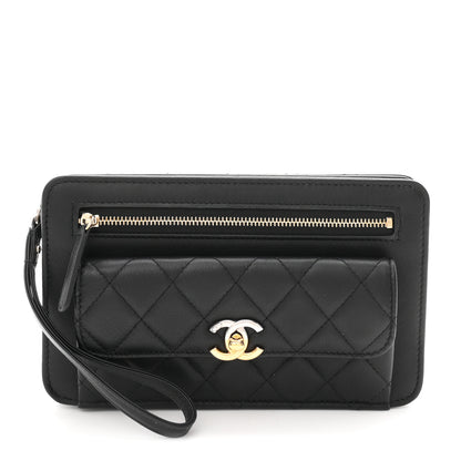 Chanel Lambskin Quilted Front Pocket Wristlet Black 1 of 7
