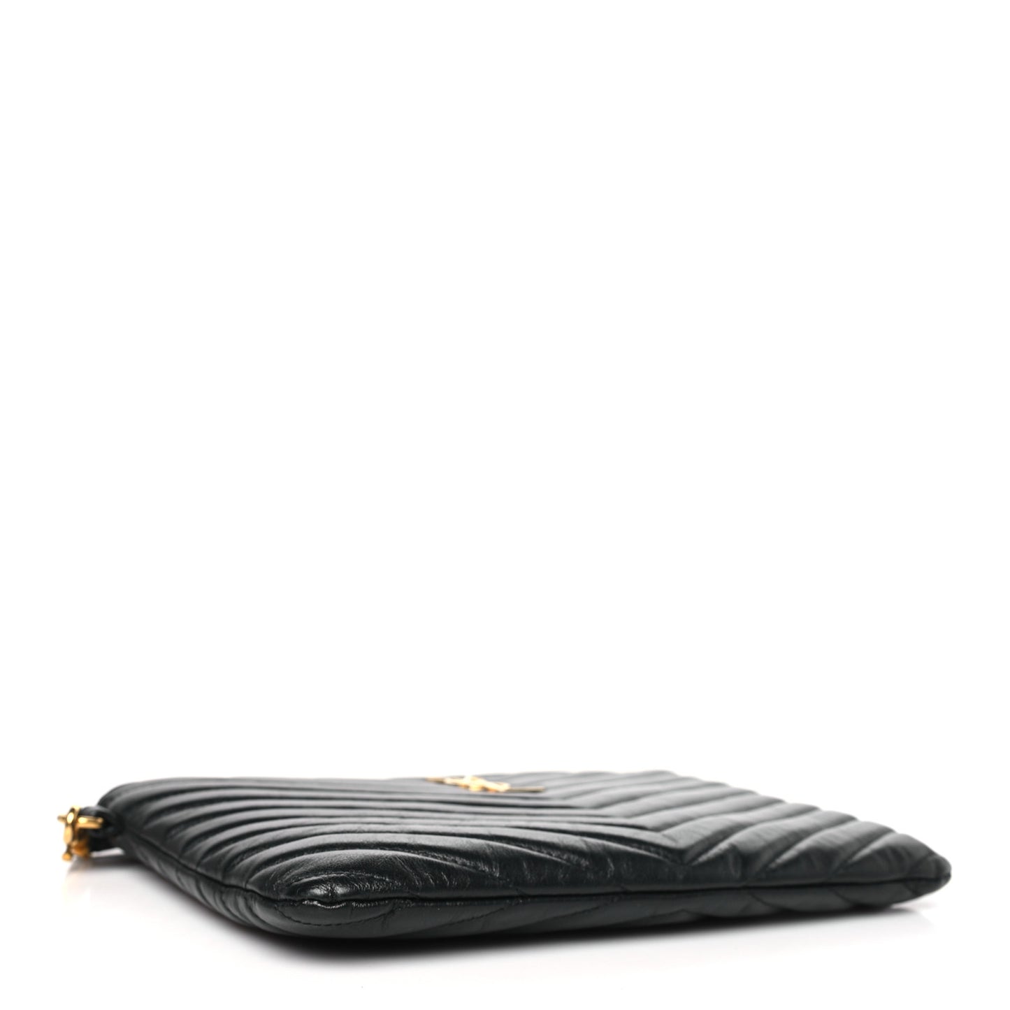 Calfskin Matelasse Chevron Monogram A5 Wristlet Black