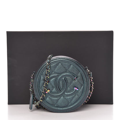 Chanel Iridescent Caviar Quilted Round Filigree Crossbody Dark Turquoise 8 of 8