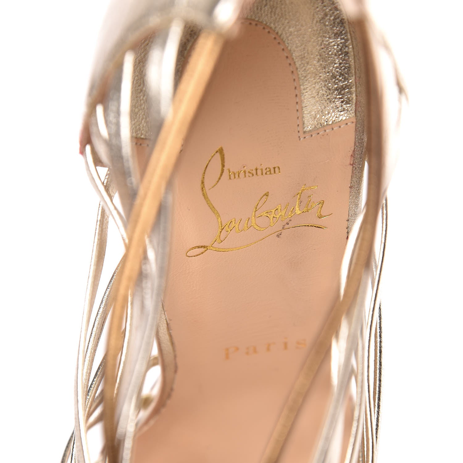 Christian Louboutin Nappa Silk Milla 100 Cage Sandals 38.5 Light Gold 7 of 10