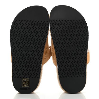 Hermes Suede Goatskin Woolskin Womens Chypre Sandals 36.5 Golden Beige 5 of 9