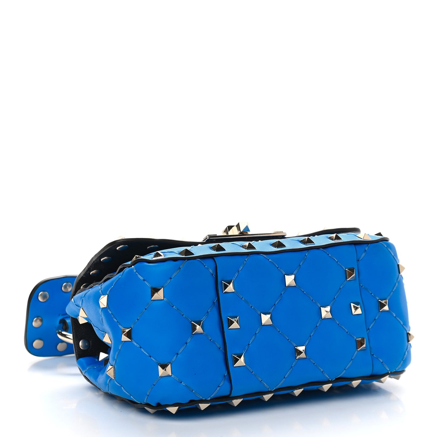 Calfskin Micro Rockstud Spike Shoulder Bag Blue Fluo