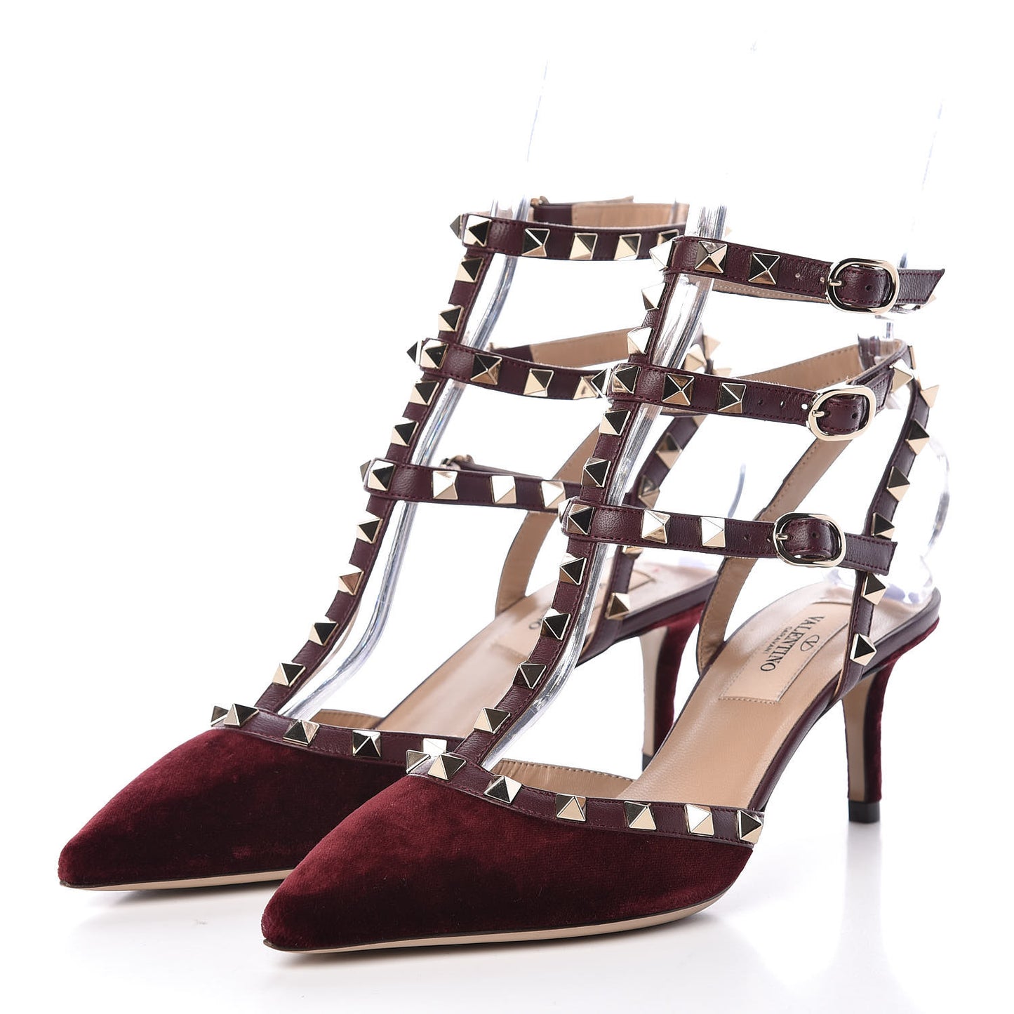 Velvet Rockstud Ankle Strap 65mm Pumps 36.5 Rubin