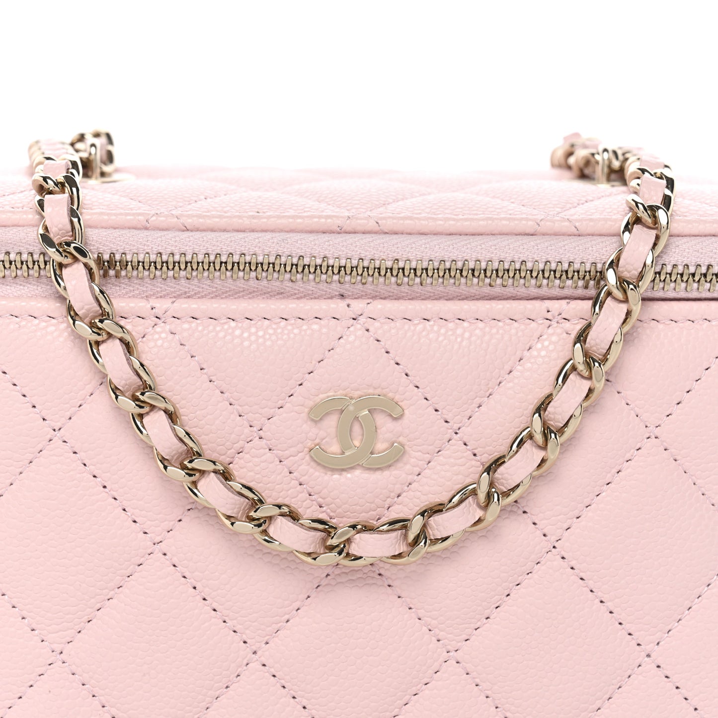 Caviar Quilted Small Vanity Case With Chain Light Pink