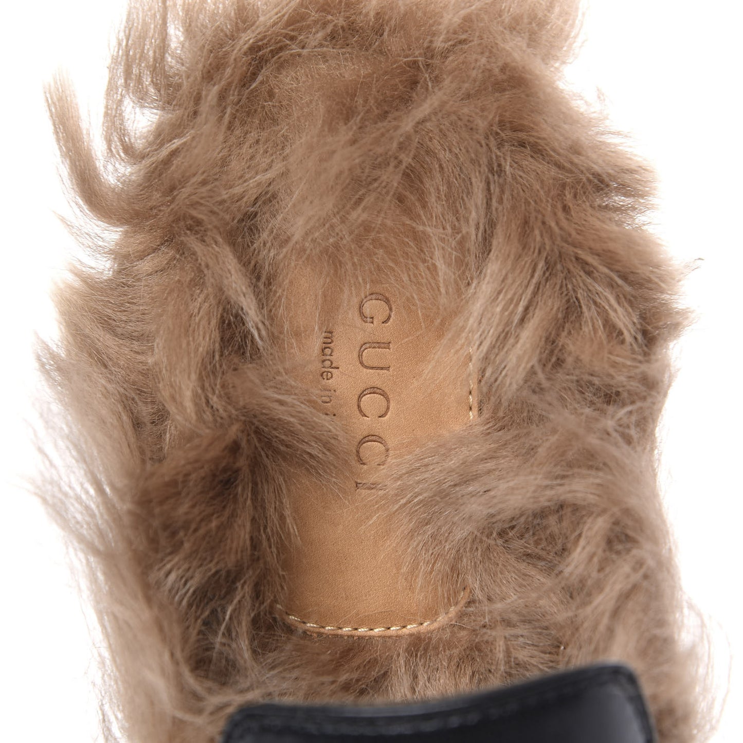Goatskin Fur Bee Star Embroidered Womens Princetown Slippers 37 Black