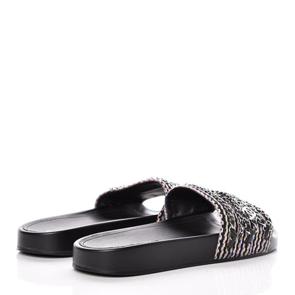 Chanel Tweed Lambskin Chain Flat Sandals 41 Black Multicolor 4 of 9