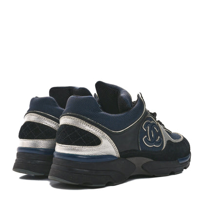 Chanel Mesh Suede Calfskin Womens CC Sneakers 36 Dark Blue Black Silver 5 of 9