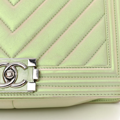 Chanel Iridescent Lambskin Chevron Quilted Medium Boy Flap Green 15 of 17