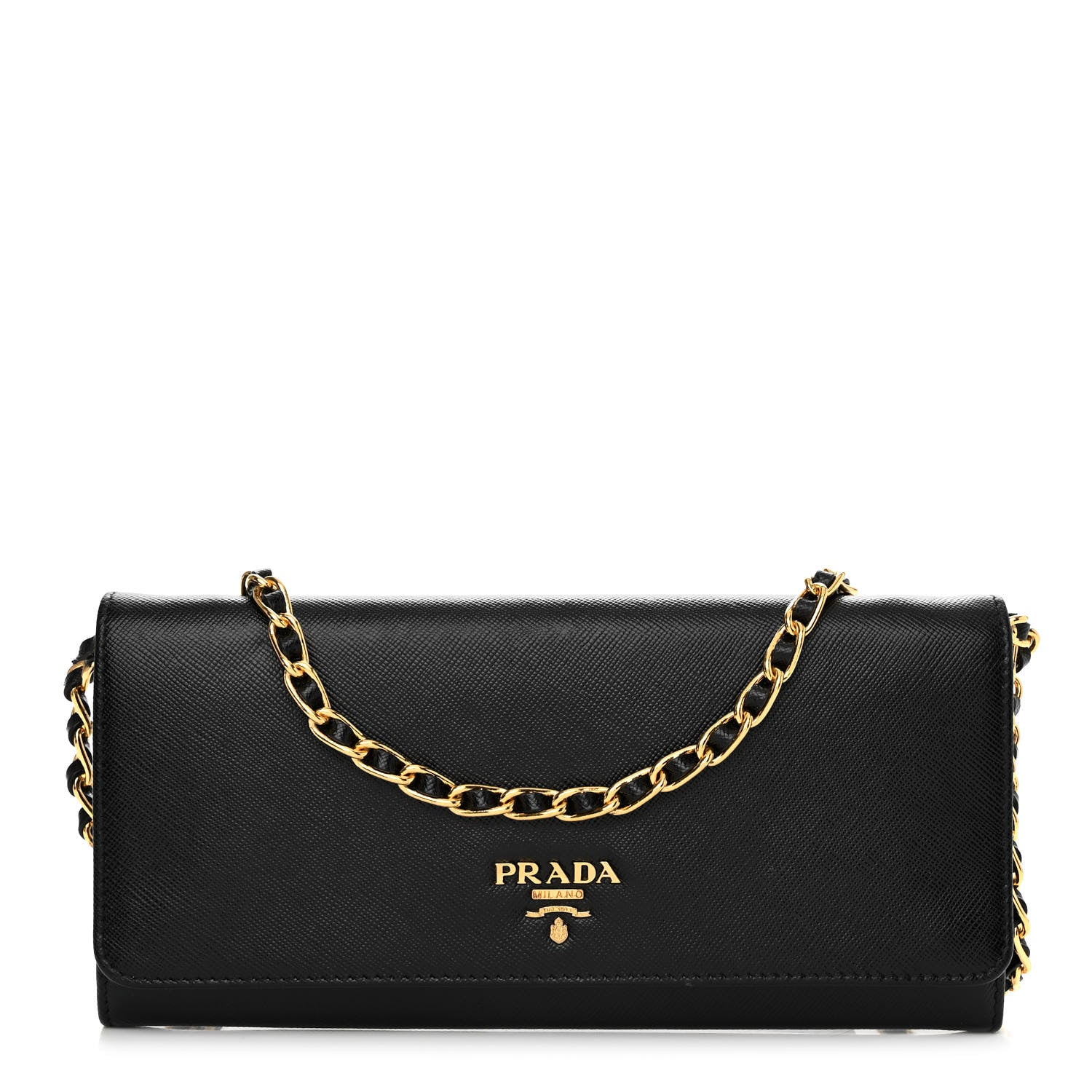 Prada Saffiano Metal Oro Chain Wallet Black 1 of 10