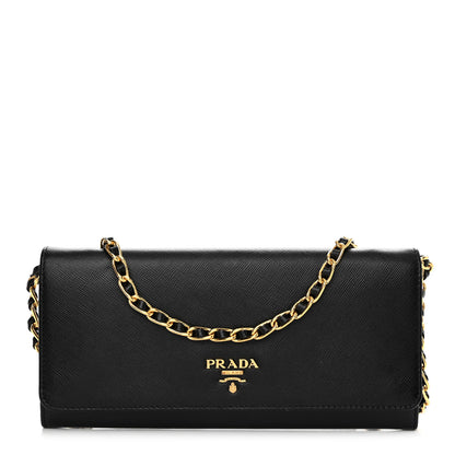 Prada Saffiano Metal Oro Chain Wallet Black 1 of 10