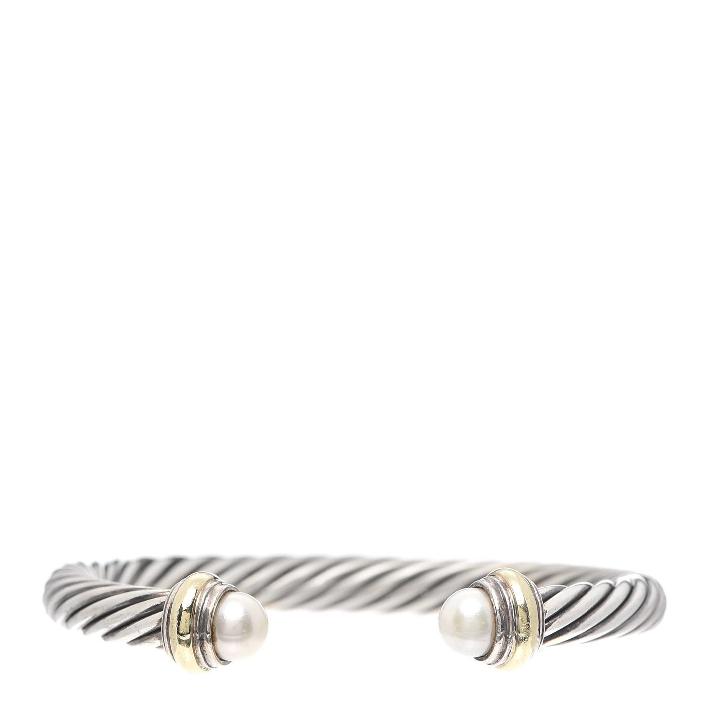 Sterling Silver 14K Yellow Gold Pearl 7mm Cable Classics Bracelet
