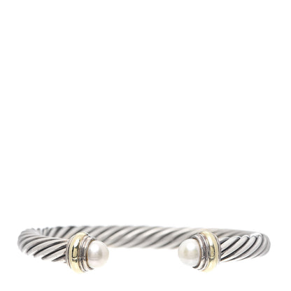 David Yurman Sterling Silver 14K Yellow Gold Pearl 7mm Cable Classics Bracelet 1 of 5