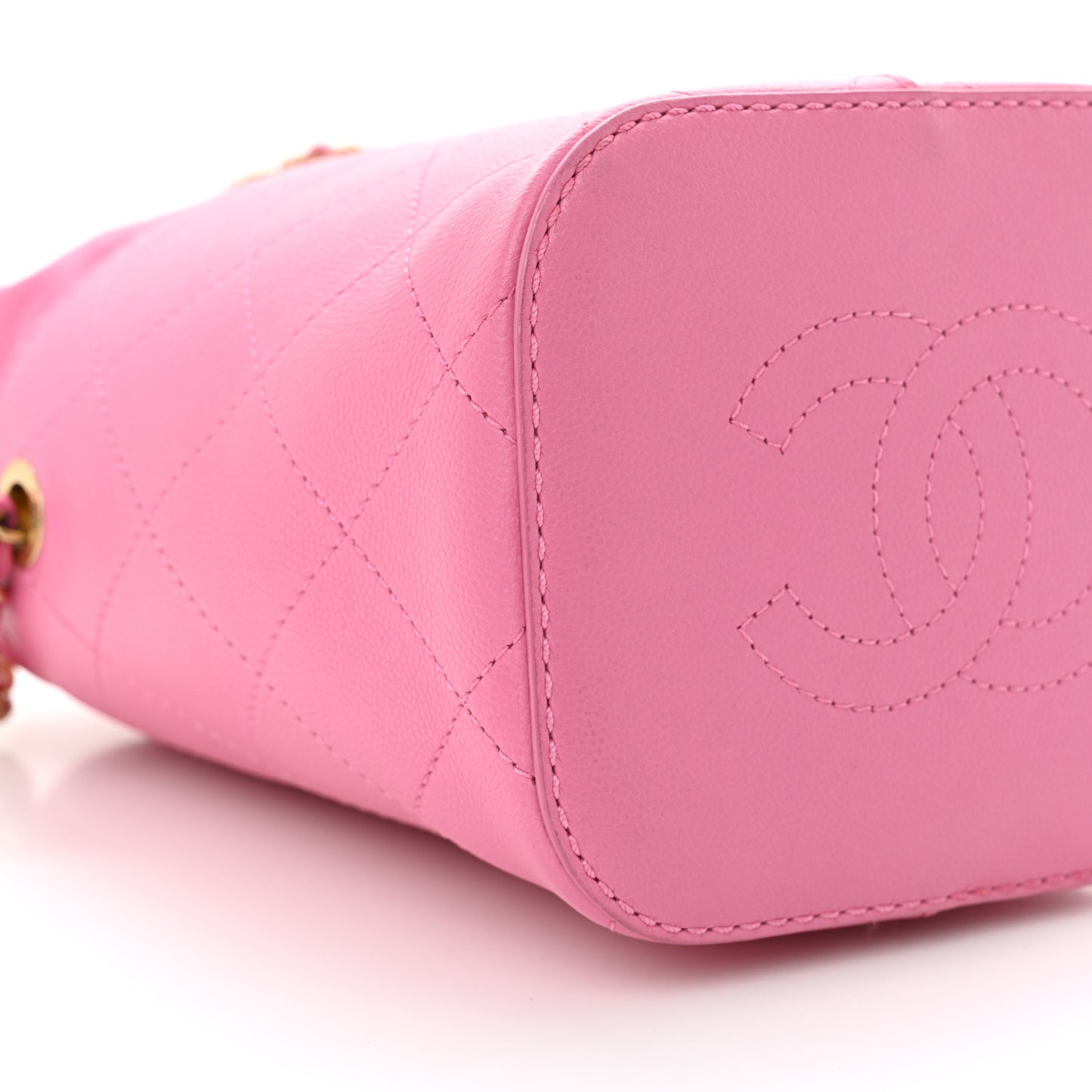 Calfskin Small CC Chain Bucket Drawstring Bag Pink