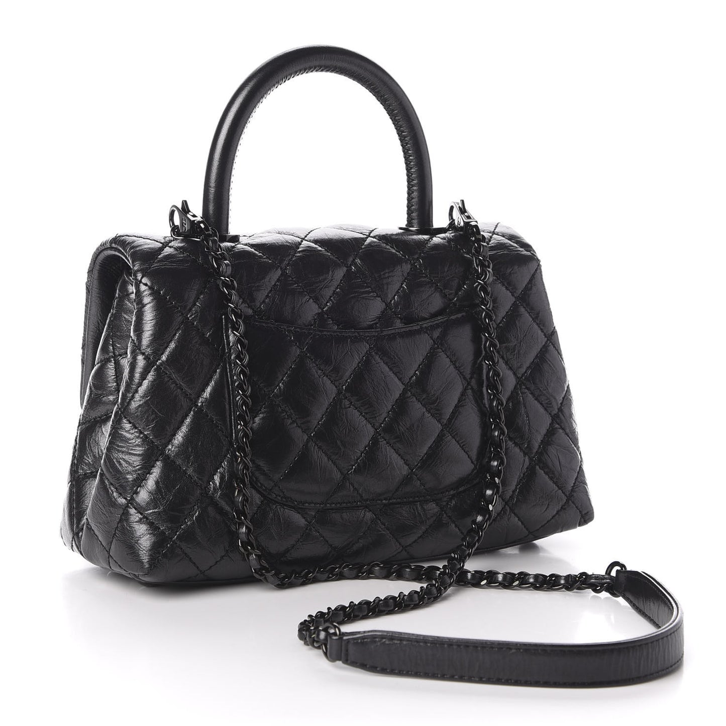 Aged Calfskin Quilted Mini Coco Handle Flap So Black