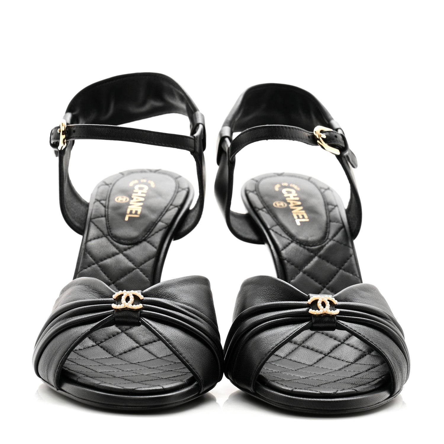 Chanel Lambskin Pearl CC Bow Sandals 39 Black 2 of 8