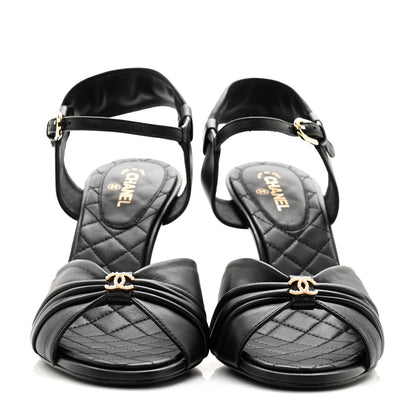 Chanel Lambskin Pearl CC Bow Sandals 39 Black 2 of 8