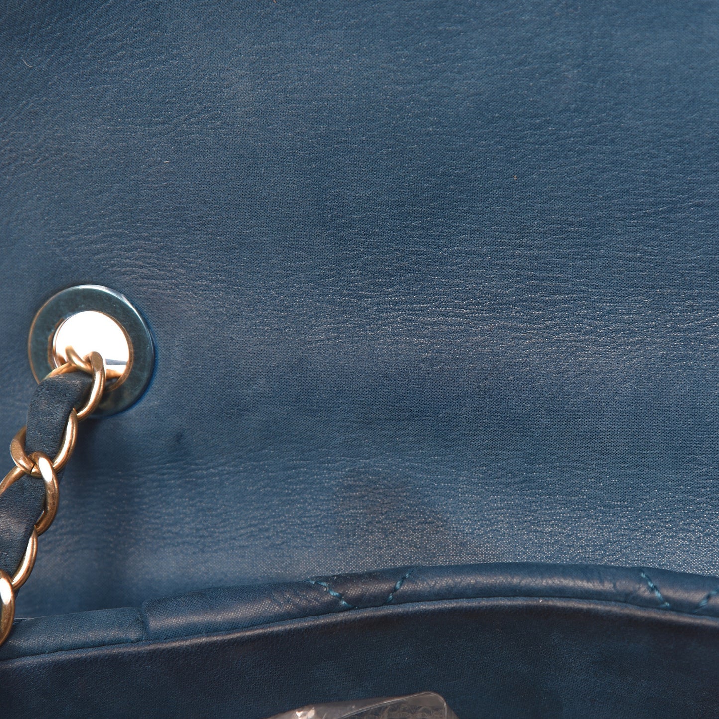 Iridescent Calfskin Large Chic Quilt Flap Dark Blue