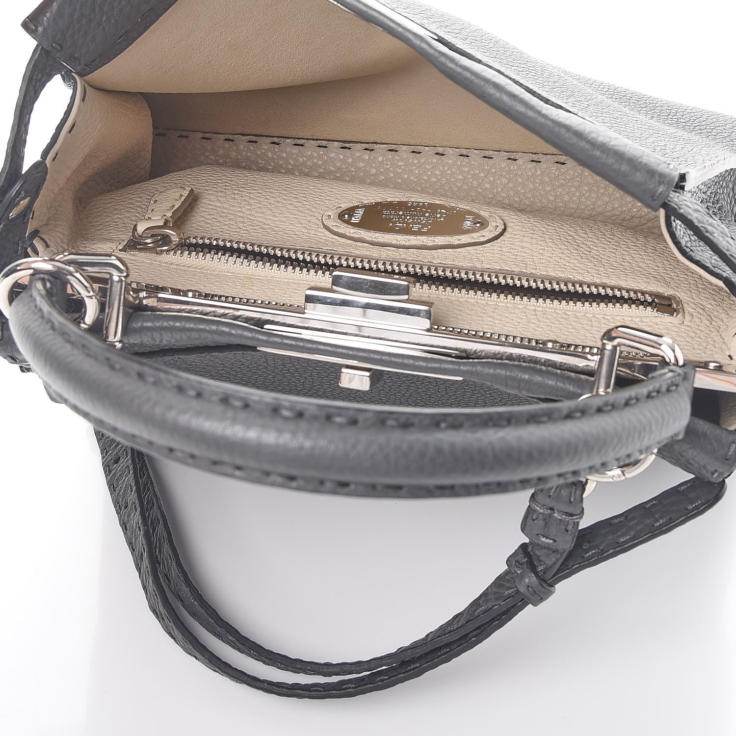 Fendi Cuoio Romano Selleria Bi-Color Medium Peekaboo Iconic Satchel Asfalto Latte 7 of 11