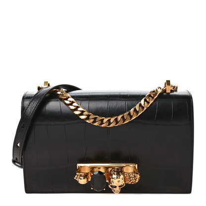 Alexander McQueen Shiny Crocodile Embossed Jeweled Satchel Black 1 of 10
