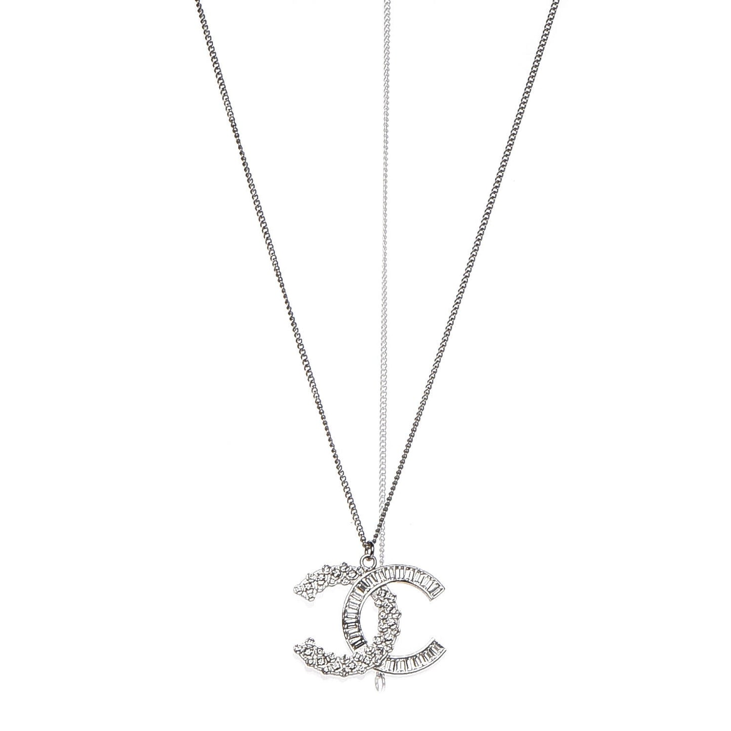 Baguette Crystal Large CC Necklace Silver