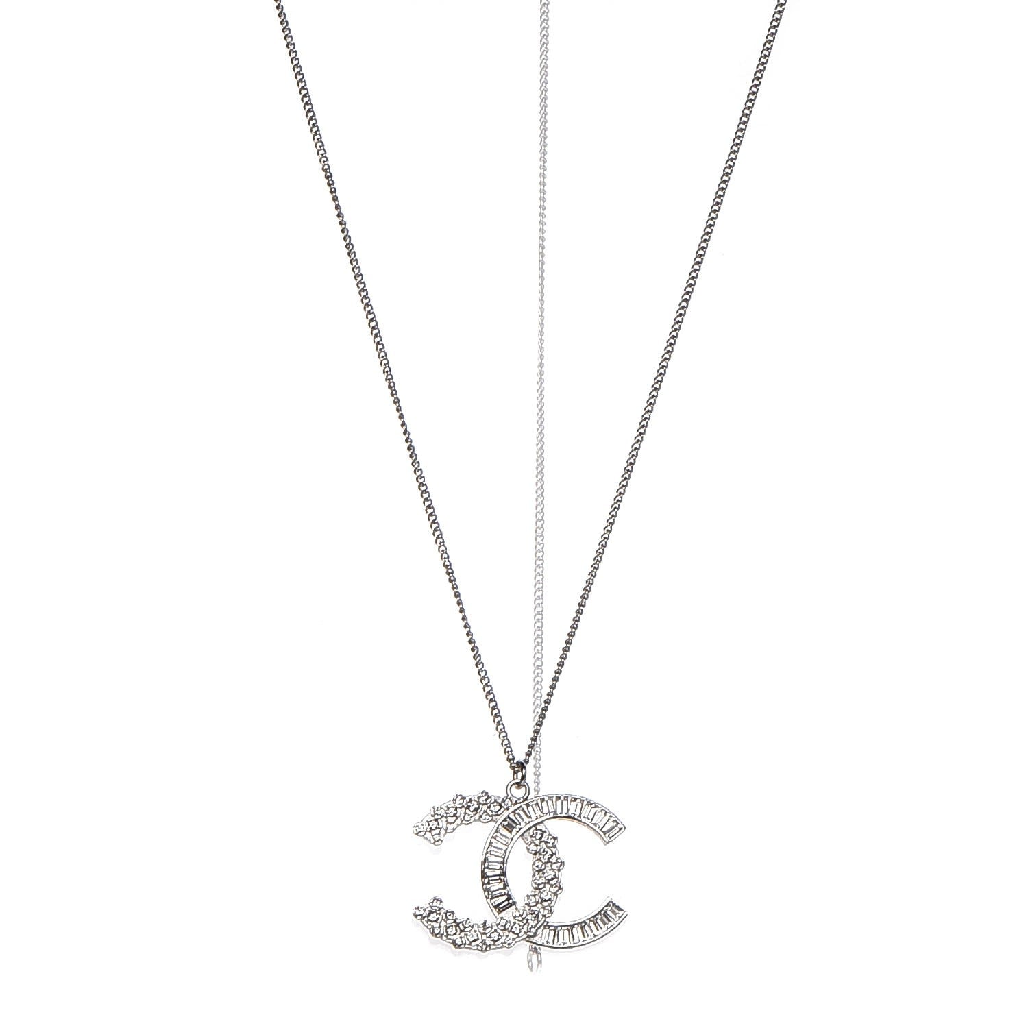 Chanel Baguette Crystal Large CC Necklace Silver 1 of 8