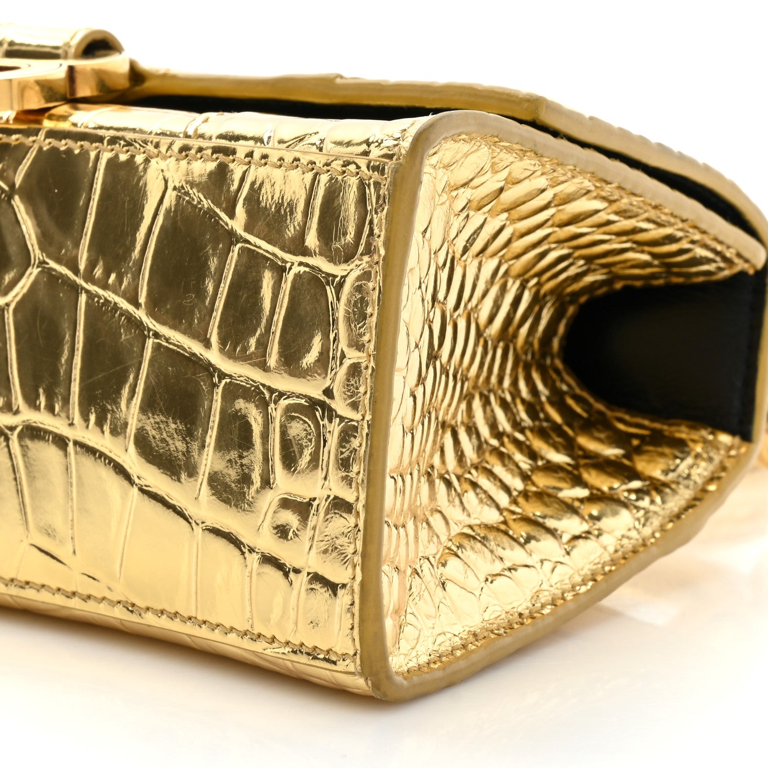 Balenciaga Metallic Calfskin Crocodile Embossed Hourglass Top Handle Bag XS Gold 7 of 16