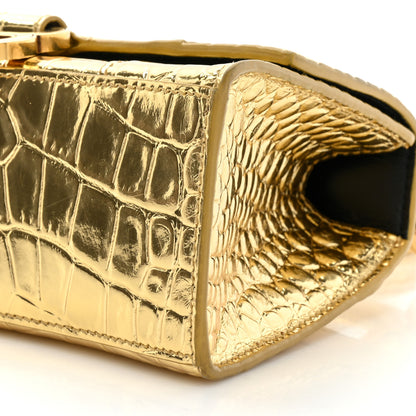 Balenciaga Metallic Calfskin Crocodile Embossed Hourglass Top Handle Bag XS Gold 7 of 16