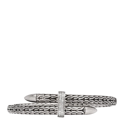 John Hardy Sterling Silver Diamond Classic Chain Spear Flex Cuff Bracelet 1 of 3