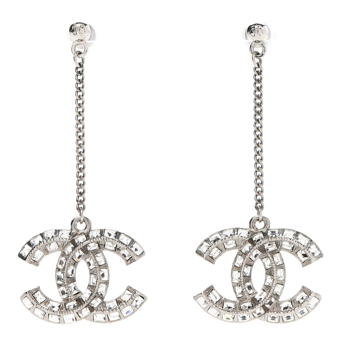 Baguette Crystal CC Drop Earrings Silver