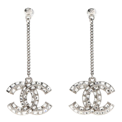 Chanel Baguette Crystal CC Drop Earrings Silver 1 of 4