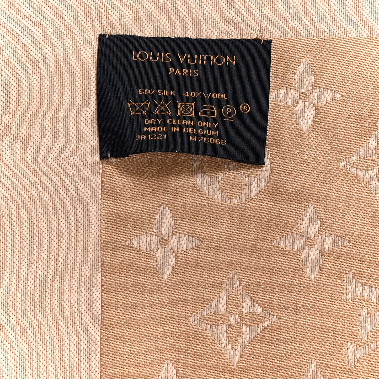 Silk Wool Monogram Denim Shawl  Beige Rose