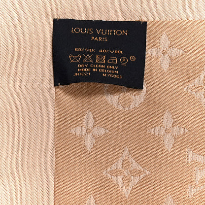 Louis Vuitton Silk Wool Monogram Denim Shawl  Beige Rose 3 of 4