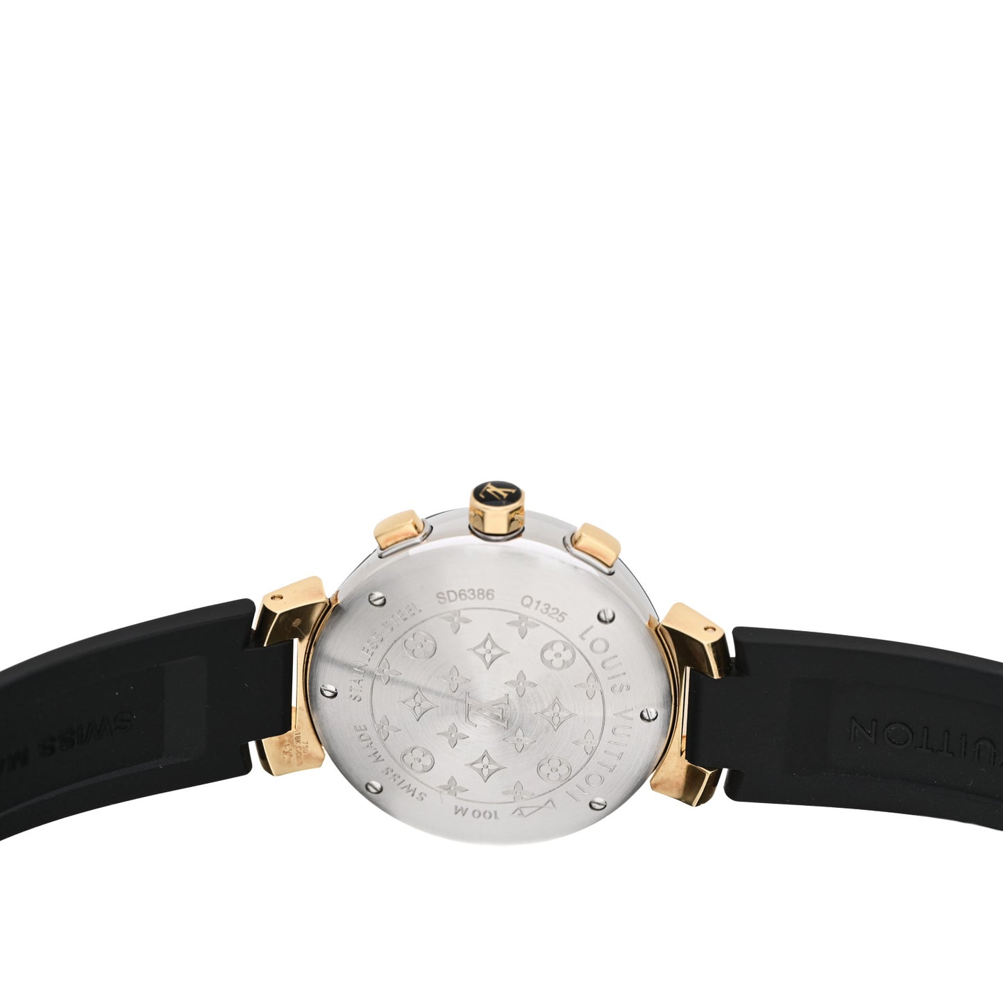 Stainless Steel 18K Yellow Gold Rubber 34mm Tambour Chronograph Quartz Watch Black