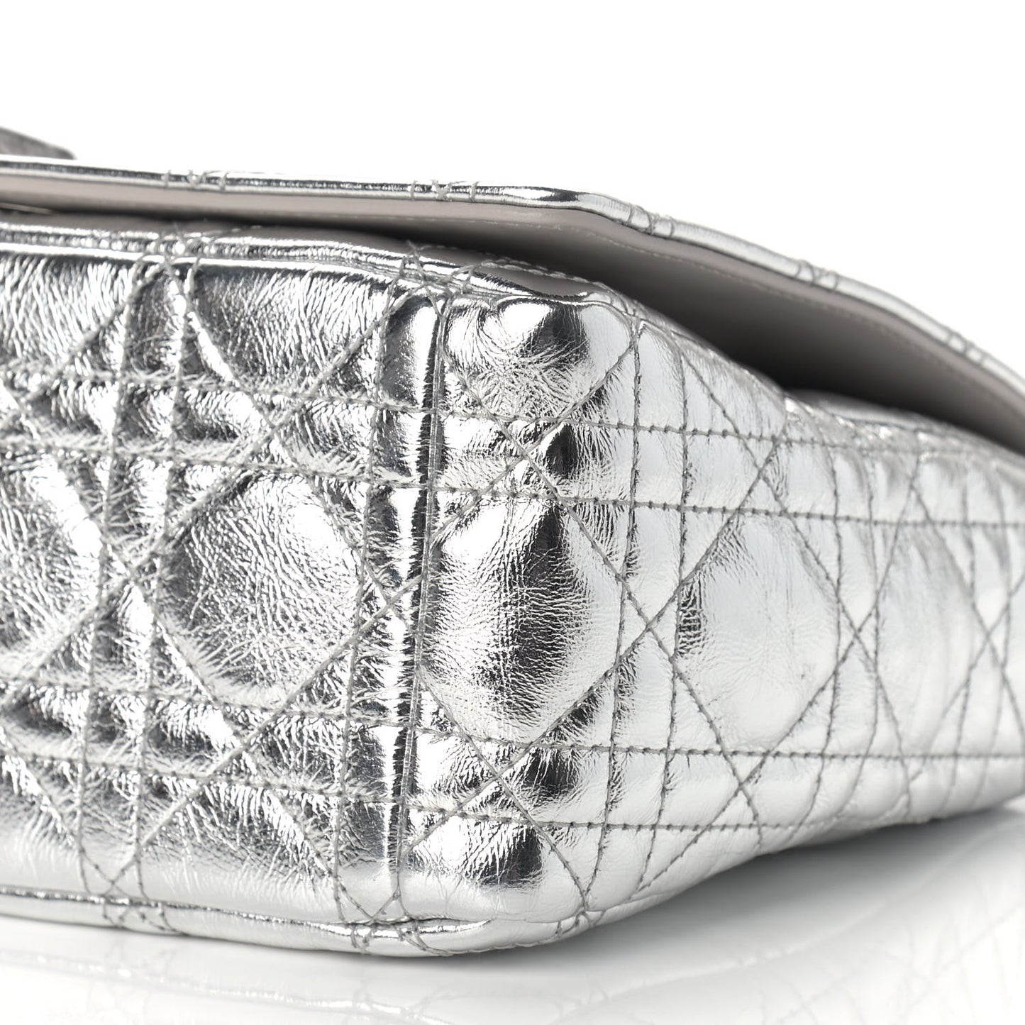 Metallic Calfskin Cannage Medium Caro Bag Argent