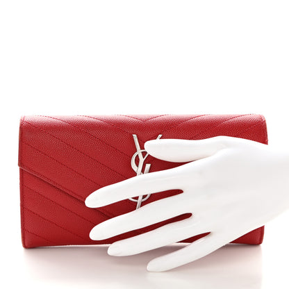 Saint Laurent Grain De Poudre Matelasse Chevron Monogram Flap Wallet Red 2 of 12